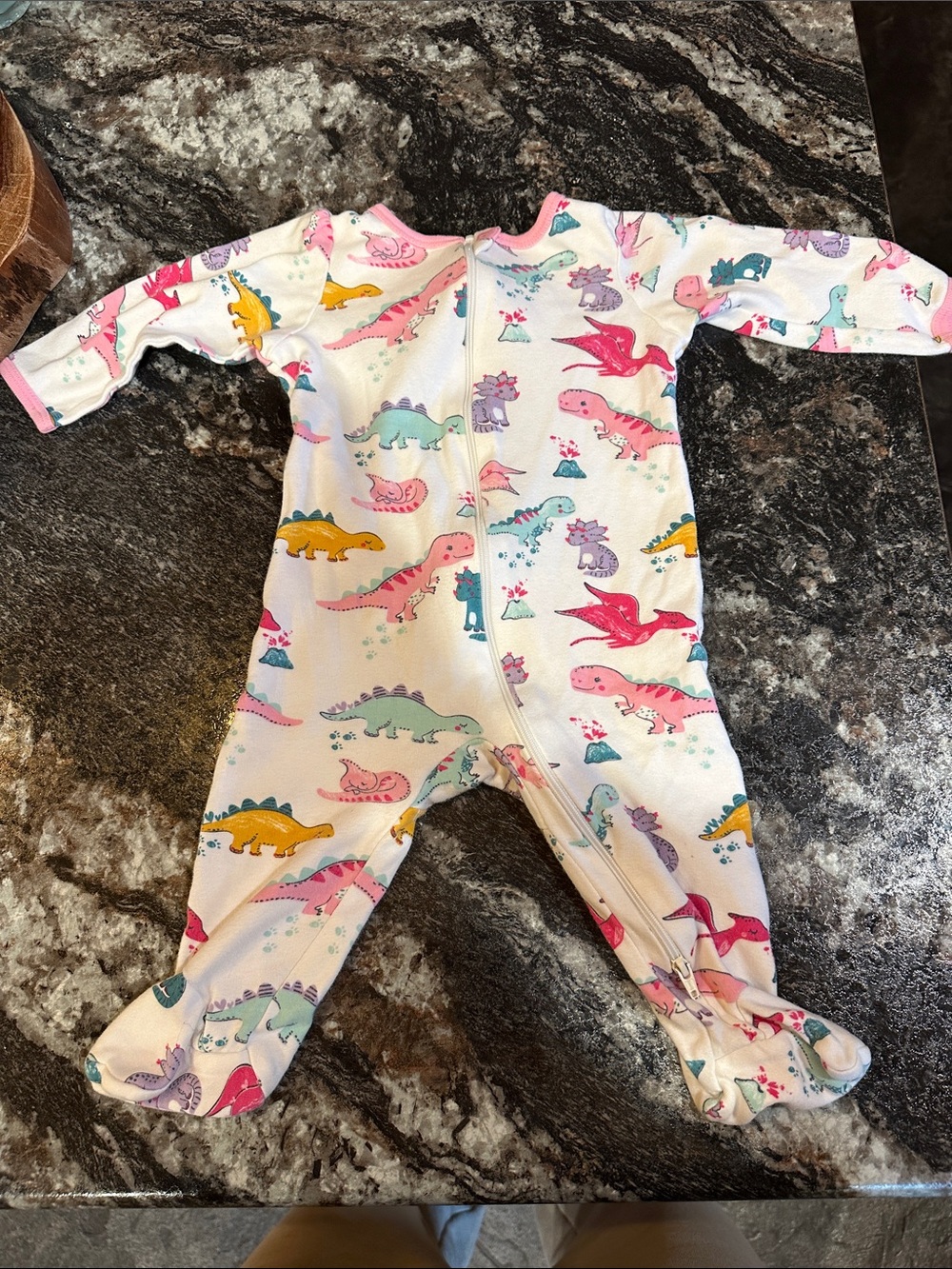wonder nation White Footed One-Piece with Pink Trim & Multicolor Dinosaur Print